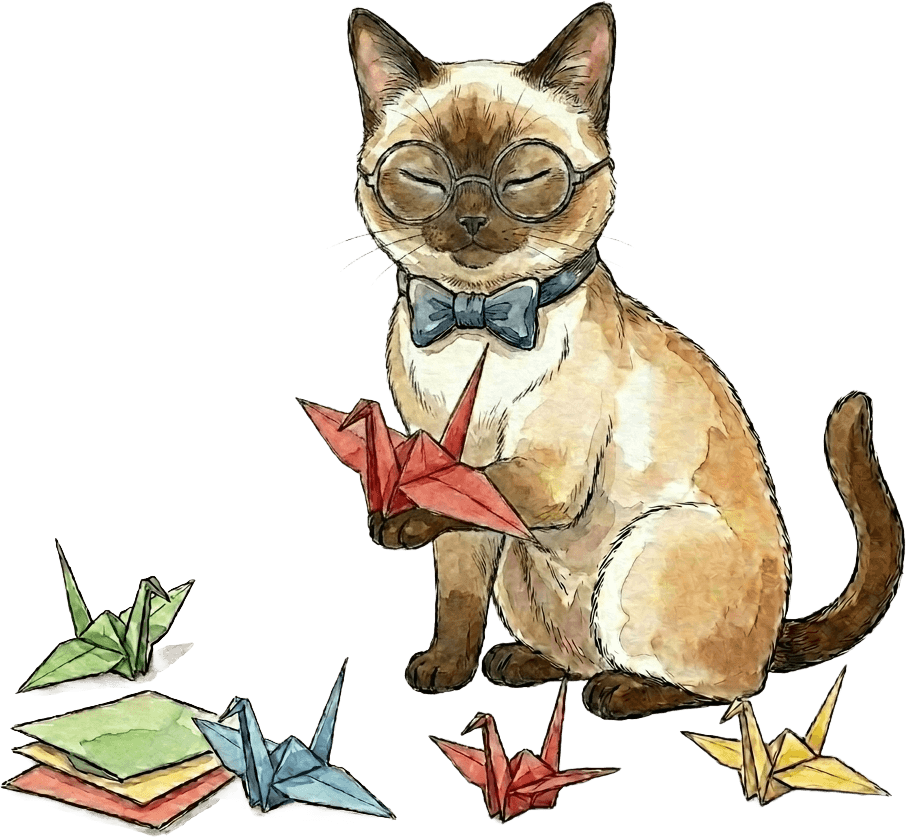 Lupin, el gato de InkBreaker, haciendo grullas de papel